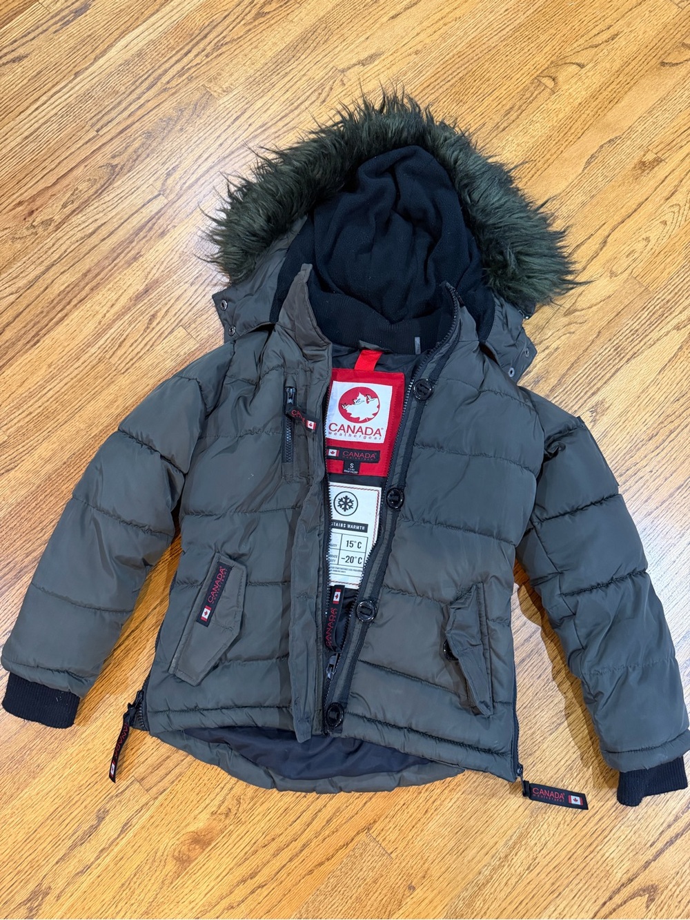 Canada Weathergear Weather-Resistant Kids Puffer Jacket in Olive Green Sz S 7/8